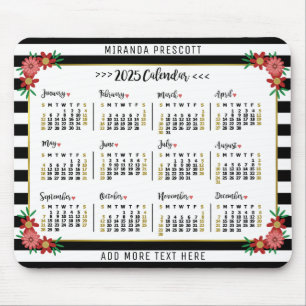 Monatskalender 2025   Preppy Floral Stripes Mousepad