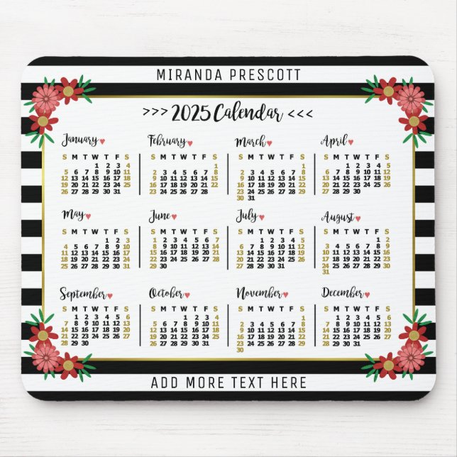 Monatskalender 2025 | Preppy Floral Stripes Mousepad (Vorne)
