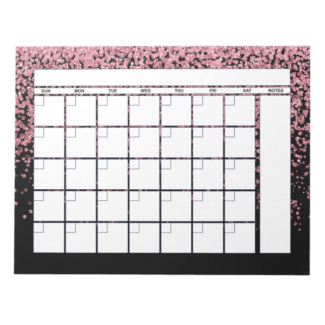 Monatskalender für den Glitzer "Black Blush Pink" Notizblock (Vorderseite)