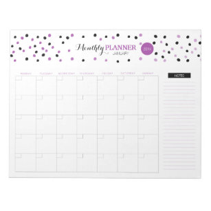 Monatsplaner für lila und schwarze Punkte Notizblock