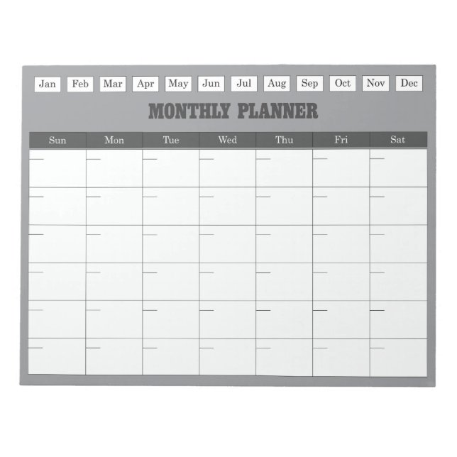 Monatsplaner Grauer Einfacher Kalender Notizblock (Vorderseite)