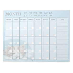 Monatsplaner mit Sleepy Kitty Notizblock