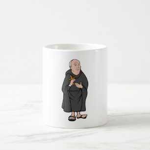 Mönch, der ein religiöses Kreuz hält Kaffeetasse