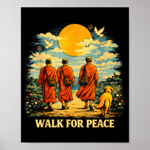 Mönche gehen für den Frieden Hund Sonnenuntergang Poster