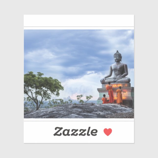 Mönche und Buddha-Statue Aufkleber (Blatt)