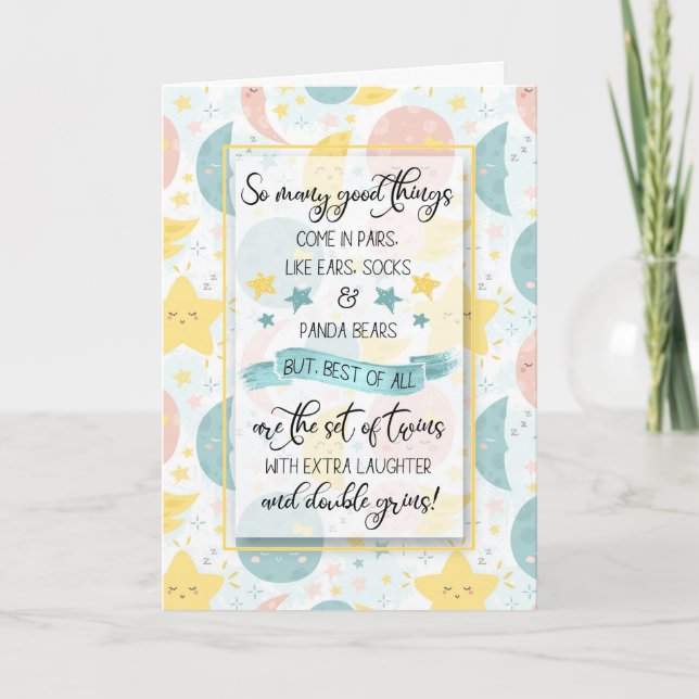 Mönche und Stars von Zwillings Baby Karte (Vorderseite)