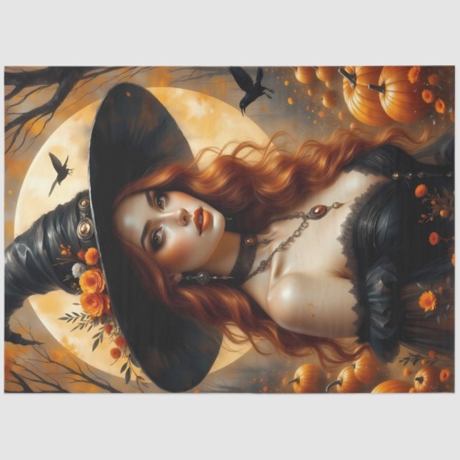 Mönchshexe ernten mit Pumpkins und Rose im Herbst Seidenpapier (Vorderseite)