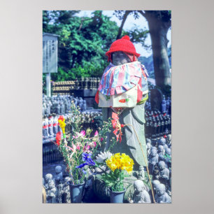 Mönchsstatue Jizo mit Bib und Hut Poster