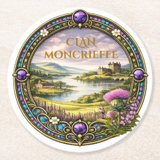 Moncrieffe schottischer Clan Tartan & Wappen Runder Pappuntersetzer