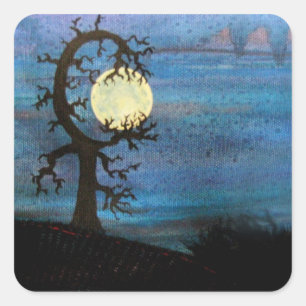 Mond-Baum-Aufkleber Quadratischer Aufkleber