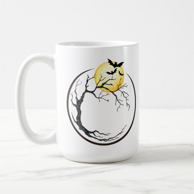 Mond, Baum und Fledermäuse Kaffeetasse (Links)
