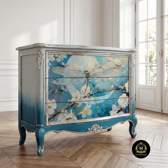 Mond-Blüten Dragonfly Vintag florale Decoupage Seidenpapier (Von Creator hochgeladen)