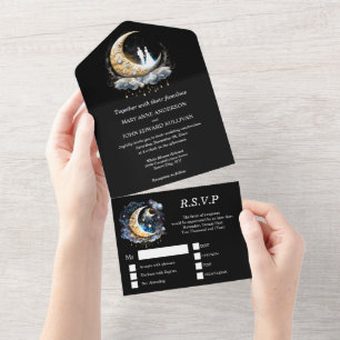 Mond-Bridal-Pärchen Silhouette Himmelfahrt All In One Einladung