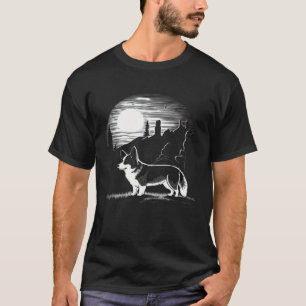 Mond Corgi heulender Hund Silhouette Halloween 2 T-Shirt