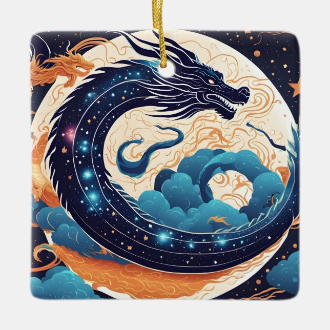 Mond-Drachen-Schmuck Keramikornament (Vorderseite)