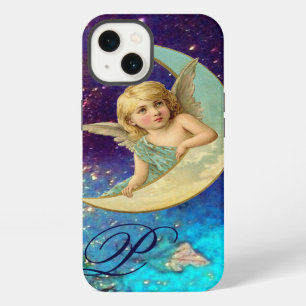 MOND ENGEL IN BLAU GOLD FUNKEN Monogramm iPhone 13 Hülle