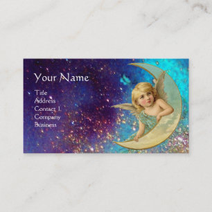 MOND ENGEL IN BLAU GOLD GELB FUNKEN MONOGRAMM VISITENKARTE