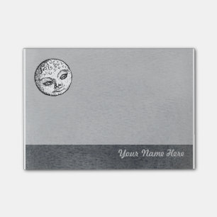 Mond-Gesicht auf grauer Post-Itanmerkung Post-it Klebezettel