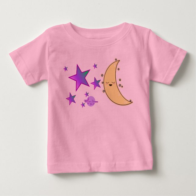 Mond-Gesicht u. Stern-rosa Baby T-shirt (Vorderseite)