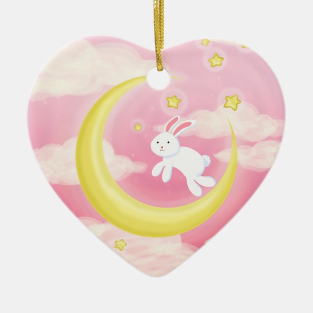 Mond-Häschen-Rosa Keramikornament (Vorne)
