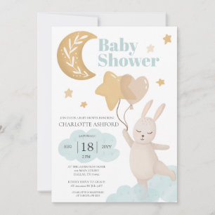 Mond-Hasen-Balloons Neutrale Babyparty Einladung