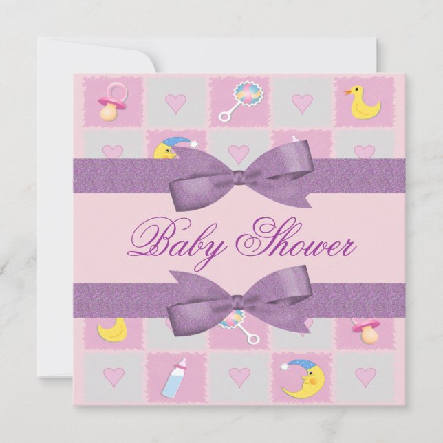 Mond, Hearts, & Baby Toys Girly Baby Shooter Einladung (Vorderseite)