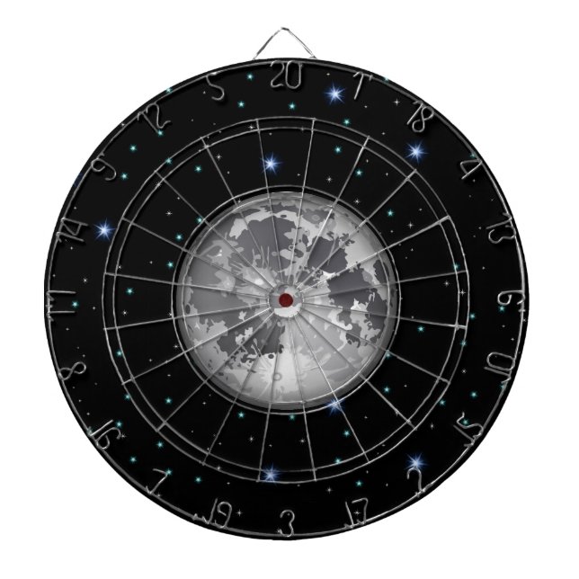 Mond in sternenklarem RaumDartboard Dartscheibe (vorne)