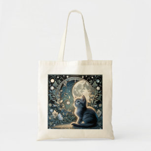 Mond Kätzchen Blaue Nacht Art Nouveau Tragetasche