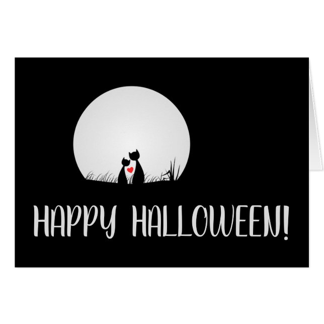 Mond, Katzen in Liebe, Halloween-Grußkarte (Vorderseite (Horizontal))