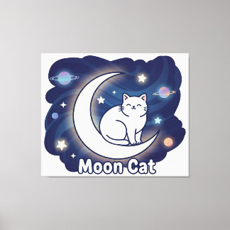 Mond-Katzen-Wandkunst – Magische Katze auf zunehme Leinwanddruck
