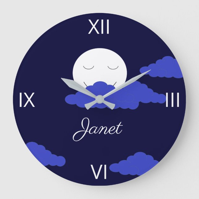 Mond lächeln mit dunklen Wolken Große Wanduhr (Vorderseite)