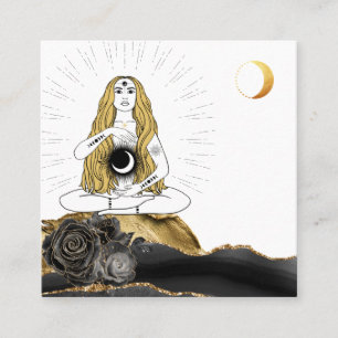 *~* Mond Luna Rose Göttin Schwarz Gold Yoga Quadratische Visitenkarte