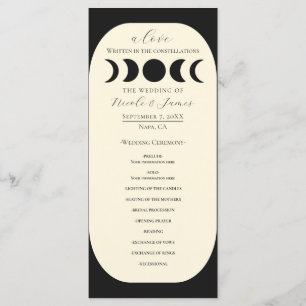 Mond-Luxus-Schwarz-Creme-Mondphase-Hochzeitsprogra Menükarte