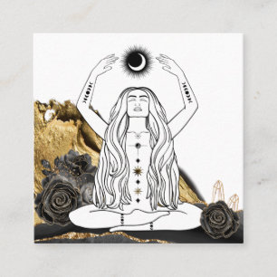 *~* Mond-Meditation Luna Rose Göttin Schwarz Gold Quadratische Visitenkarte