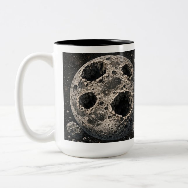 Mond mit Asteroidenkratern Zweifarbige Tasse (Links)