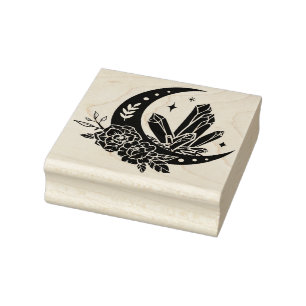Mond mit Blume und Kristallen Gummistempel