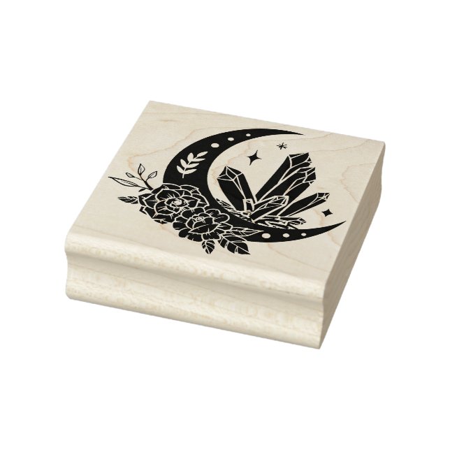 Mond mit Blume und Kristallen Gummistempel (Stempel)
