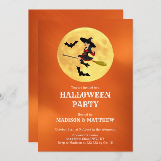 Mond mit Einladung von Hexen und Fledermäusen (Vorne/Hinten)