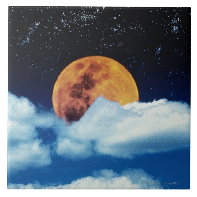 Mond mit Sternen Fliese (Vorderseite)
