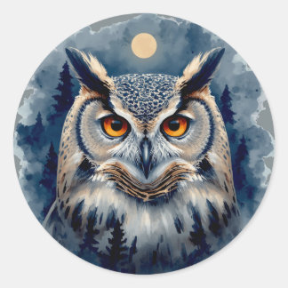 Mond-Mystik-Eule Wasserfarbenkunst | Zellularer Wa Runder Aufkleber