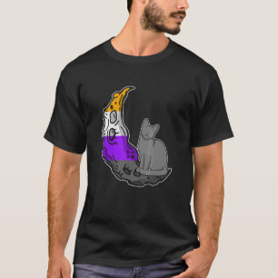 Mond nichtbinäre Flagge Katze LGBTQ sicherer Raum T-Shirt