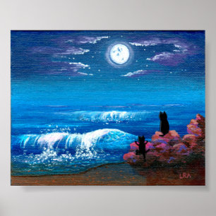 Mond Ozean Schwarze Katze Art Creationarts Poster