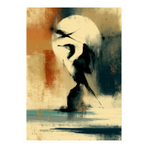 Mond Perikan japanische Sumi-E Abstract Pelikan Wa
