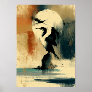 Mond Perikan japanische Sumi-E Abstract Pelikan Wa Poster