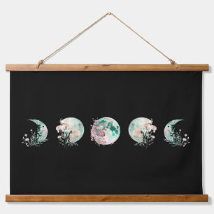 Mond Phases Wood Topped Wall Tapestry Wandteppich Mit Holzrahmen