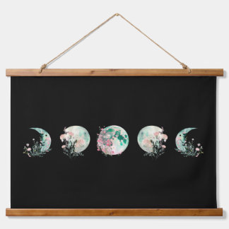 Mond Phases Wood Topped Wall Tapestry Wandteppich Mit Holzrahmen