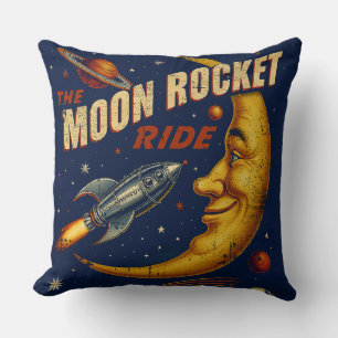 Mond-Raketen-Fahrt Vintage-Kissen Kissen