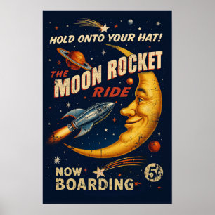 Mond-Raketen-Fahrt Vintage-Plakat - Retro-Sci-Fi Poster