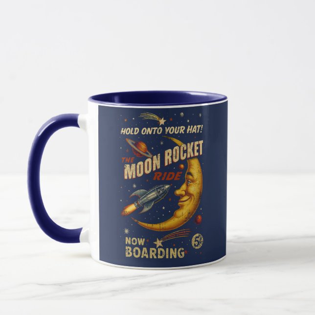 Mond-Raketen-Fahrt-Vintage-Raumfahrt-Tasse Tasse (Links)