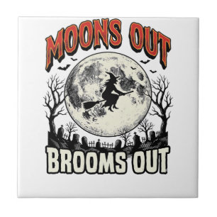 Mond raus Besen raus Vintage-Halloween-Hexen-Desig Fliese